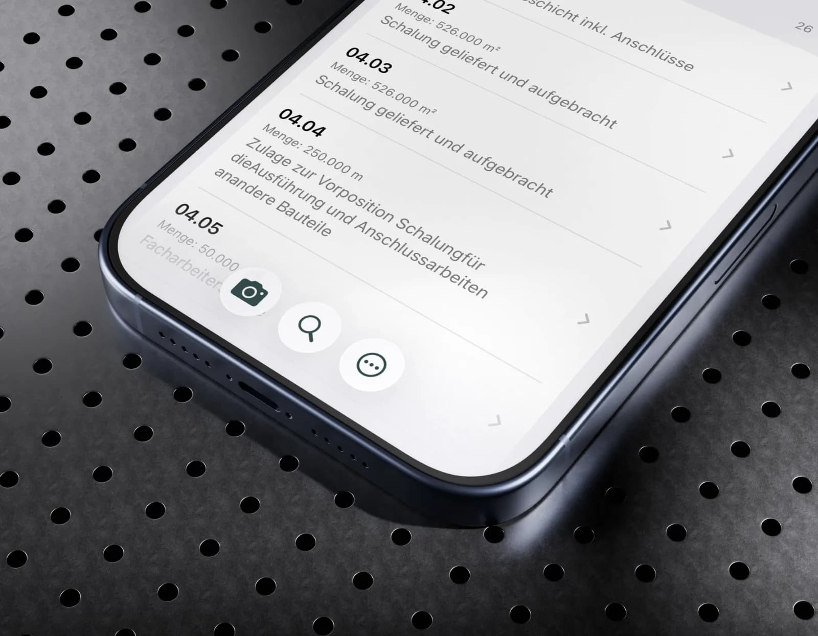 GAEB-Leistungsverzeichnis in der PixAtlas App: Titel Dachergänzungen mit Positionen, Mengen und Kurztexten
