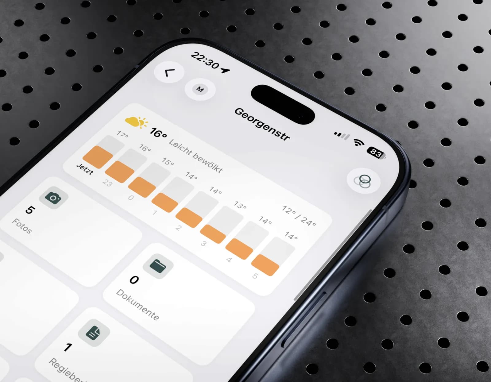 Projekt-Dashboard in der PixAtlas App: Wetter vor Ort, Fotos, Protokolle, Regieberichte, 3D-Scan und 3D-Modelle